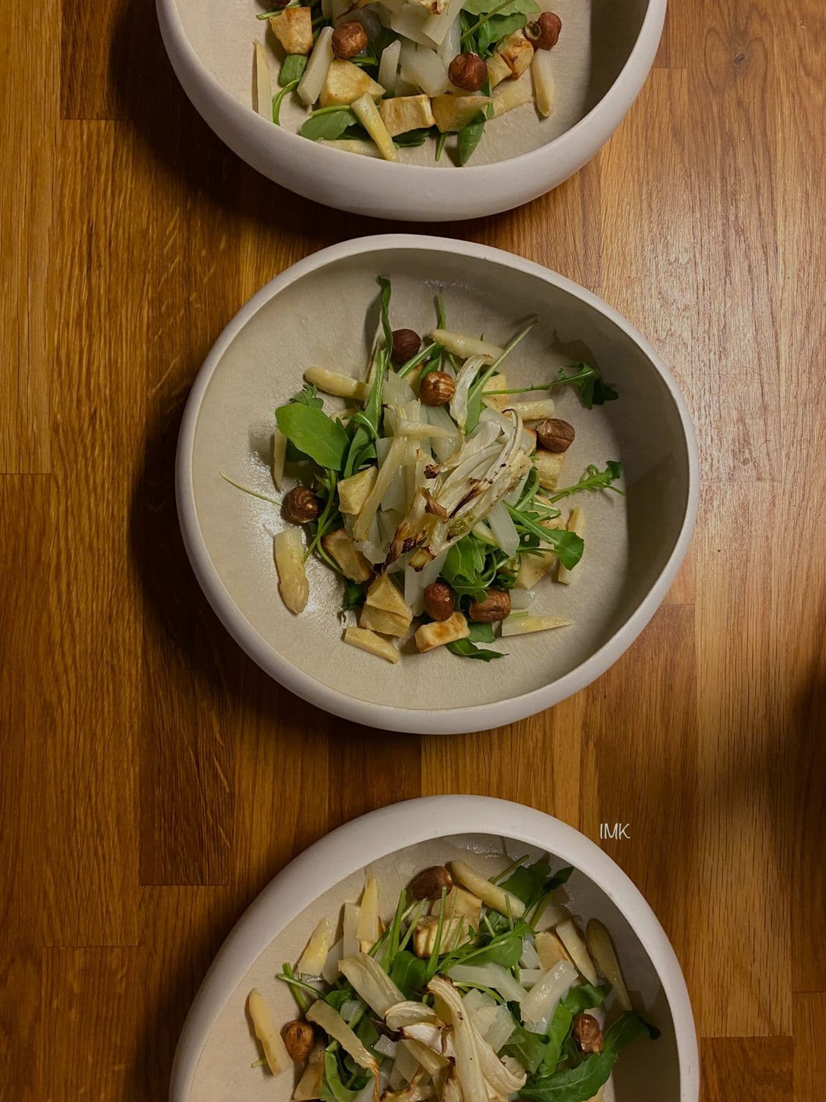 Bowls of organic fennel and walnut salad